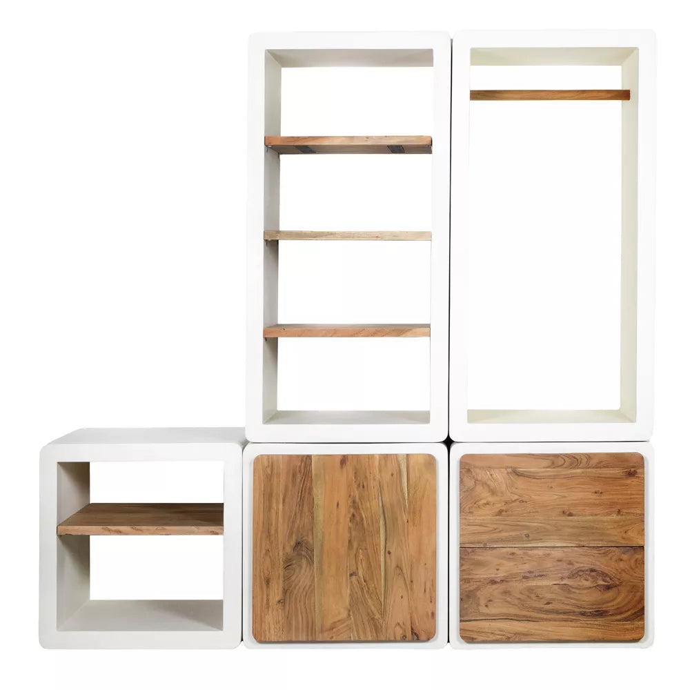 VERONA - rek 2 lades - kalkpleister / acacia hout - L 60 x W 50 x H 60 cm - gebroken wit Pomax - Verona Rek - Pomax - livinglovely.nl