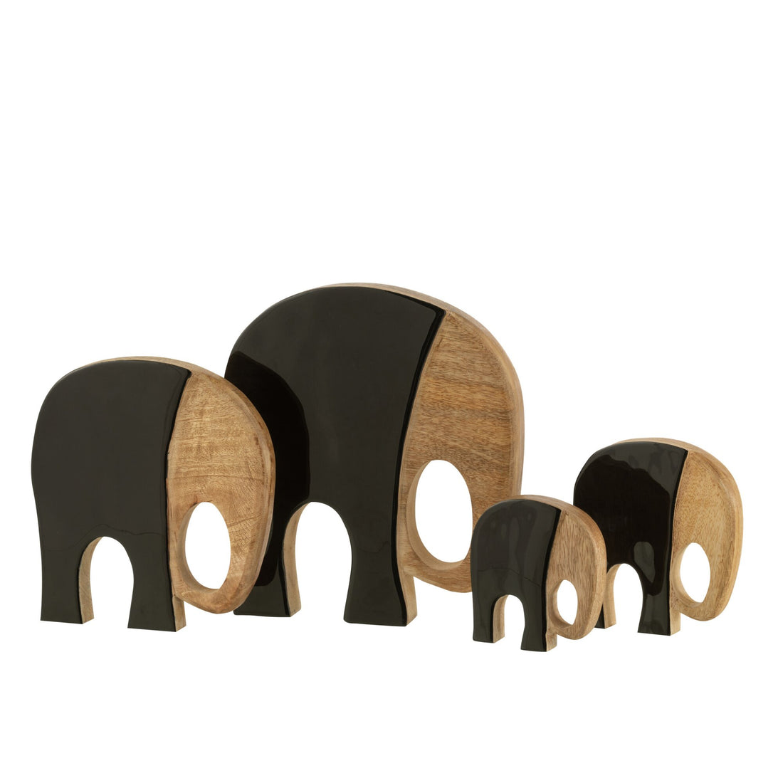 Vier Elefanten Mangoholz Schwarz/Dunkelbraun 4er-Set von J-Line