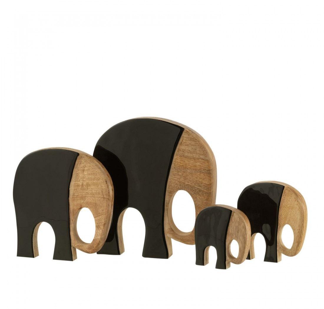 Vier Olifanten Mangohout Zwart/Donkerbruin Set van 4 - Beeld - J-Line - livinglovely.nl
