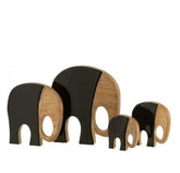 Vier Olifanten Mangohout Zwart/Donkerbruin Set van 4 - Beeld - J-Line - livinglovely.nl