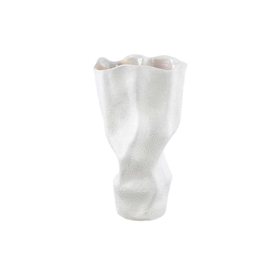 Violettee White Ceramic Wavy Vase Dot Pattern L 	26x20x46cm PTMD - Vaas - PTMD - livinglovely.nl