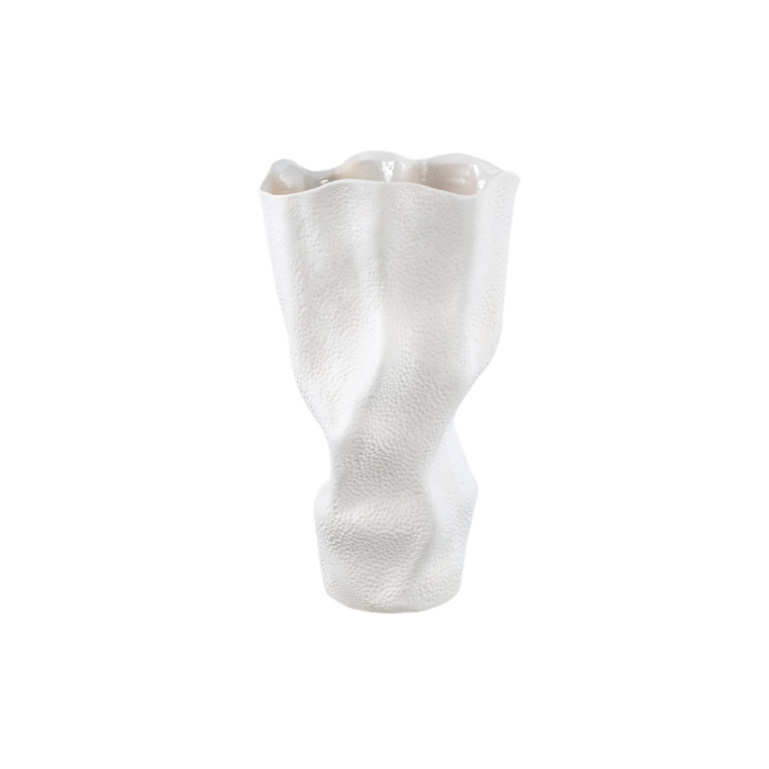 Violettee White Ceramic Wavy Vase Dot Pattern L 	26x20x46cm PTMD - Vaas - PTMD - livinglovely.nl