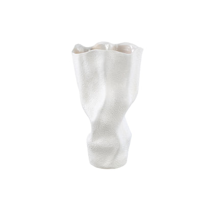 Violettee White Ceramic Wavy Vase Dot Pattern L 	26x20x46cm PTMD - Vaas - PTMD - livinglovely.nl