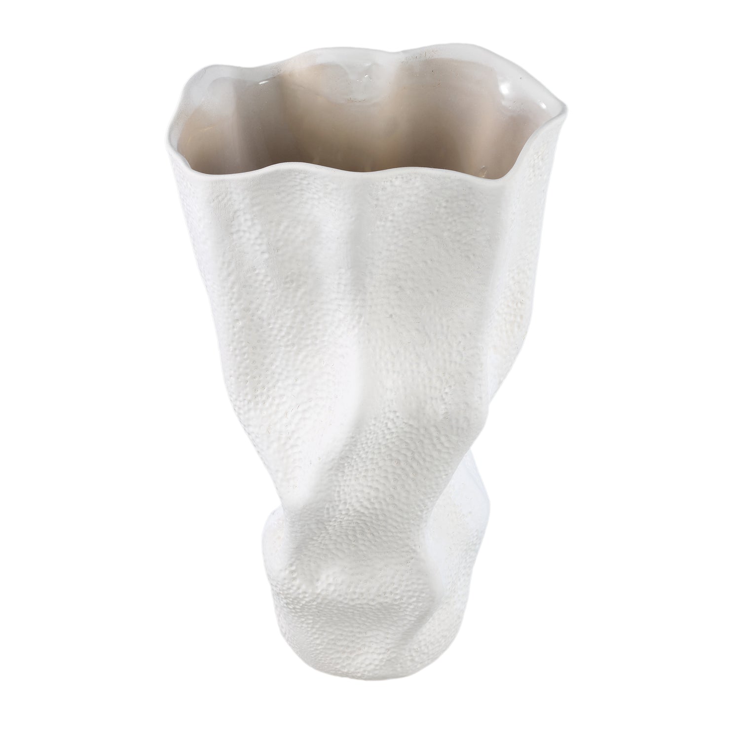 Violettee White Ceramic Wavy Vase Dot Pattern S 22x17x38cm PTMD - Vaas - PTMD - livinglovely.nl