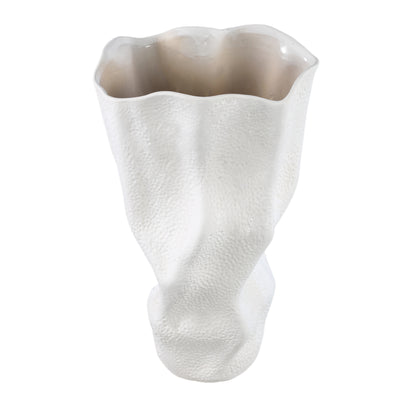 Violettee White Ceramic Wavy Vase Dot Pattern S 22x17x38cm PTMD - Vaas - PTMD - livinglovely.nl