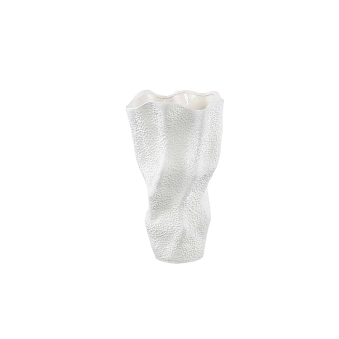 Violettee White Ceramic Wavy Vase Dot Pattern S 22x17x38cm PTMD - Vaas - PTMD - livinglovely.nl