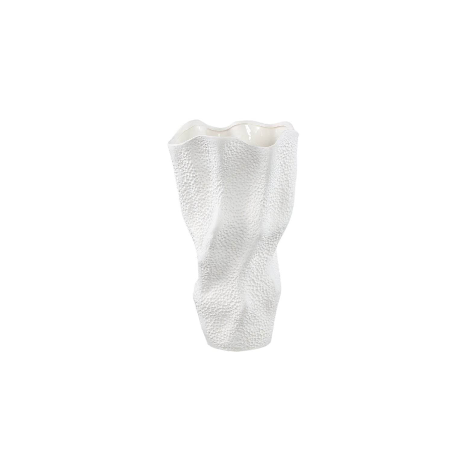 Violettee White Ceramic Wavy Vase Dot Pattern S 22x17x38cm PTMD - Vaas - PTMD - livinglovely.nl