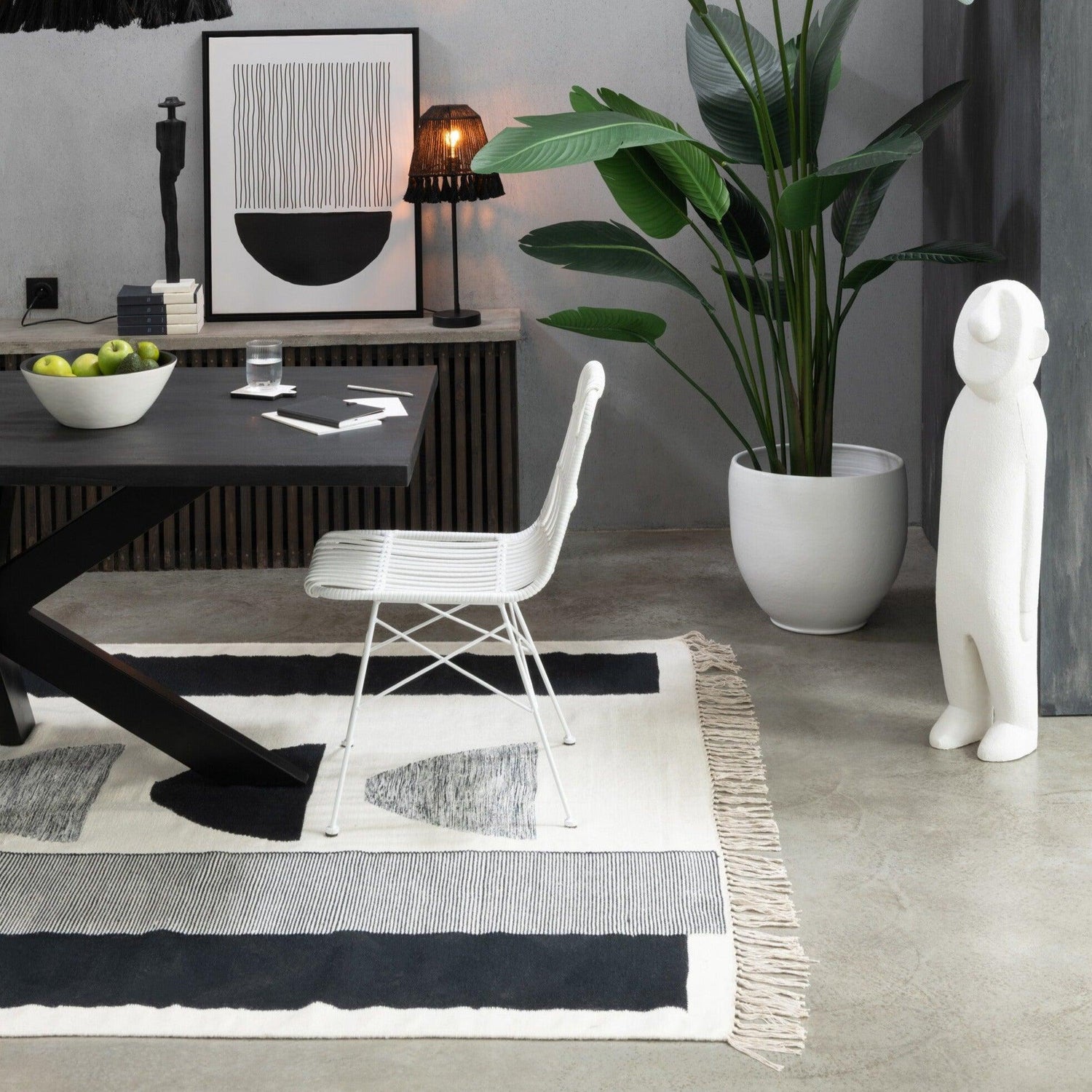 Vloerkleed Tokyo Polyester Wit/Zwart - Vloerkleed - J-Line - livinglovely.nl