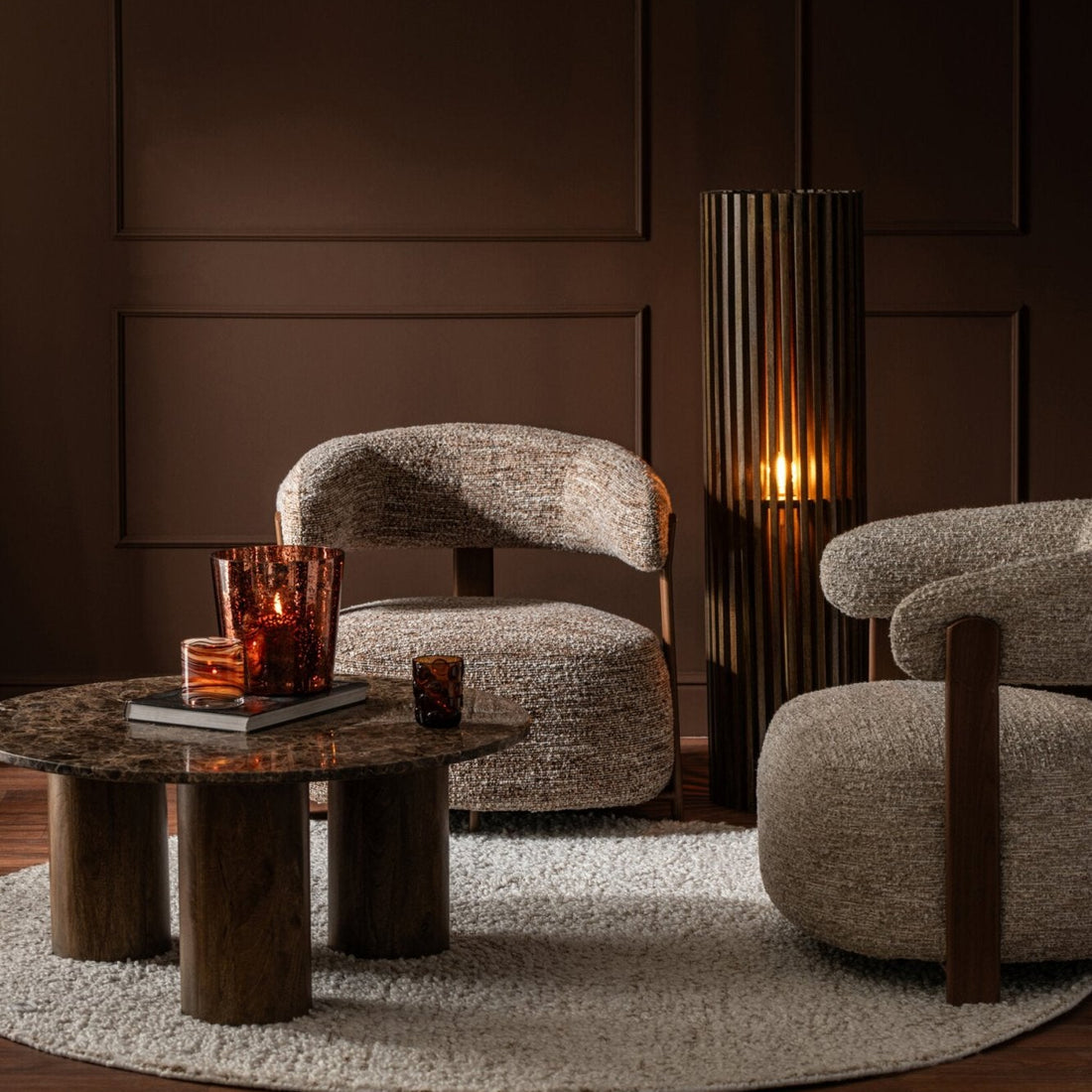 Stehlampe Gerippelt Mangoholz Dunkelbraun J-Line
