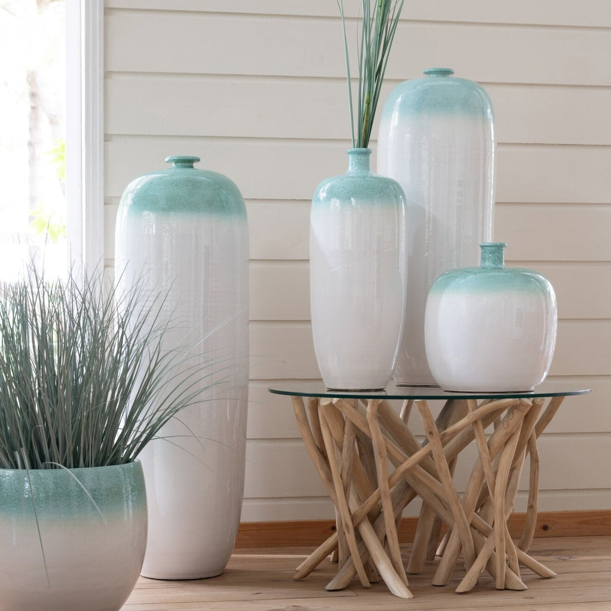 Vloervaas Keramiek Mintgroen/Wit Small J-Line