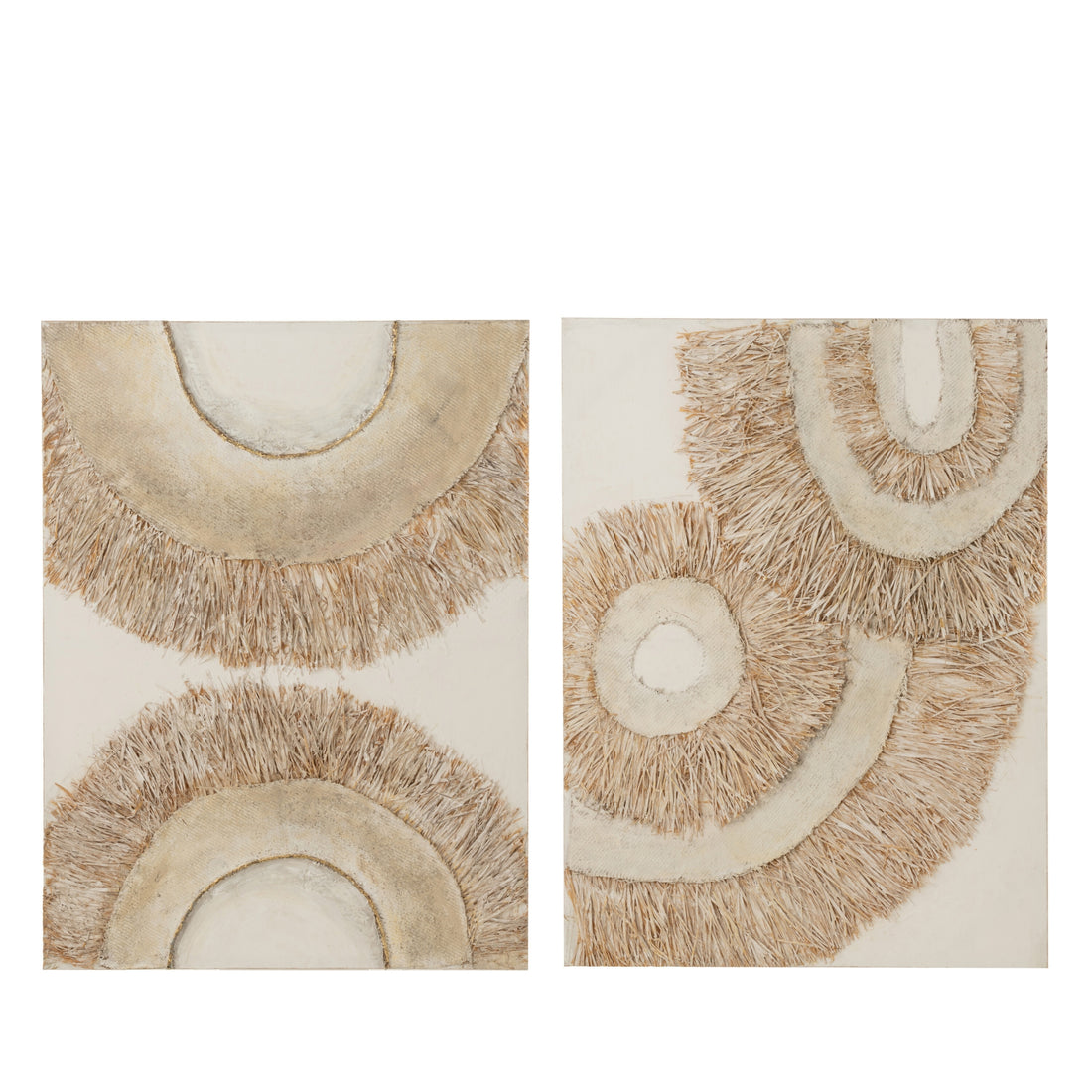 Wanddecoratie Ibiza Canvas/Verf Creme/Wit Set van 2 - Schilderij - J-Line - livinglovely.nl