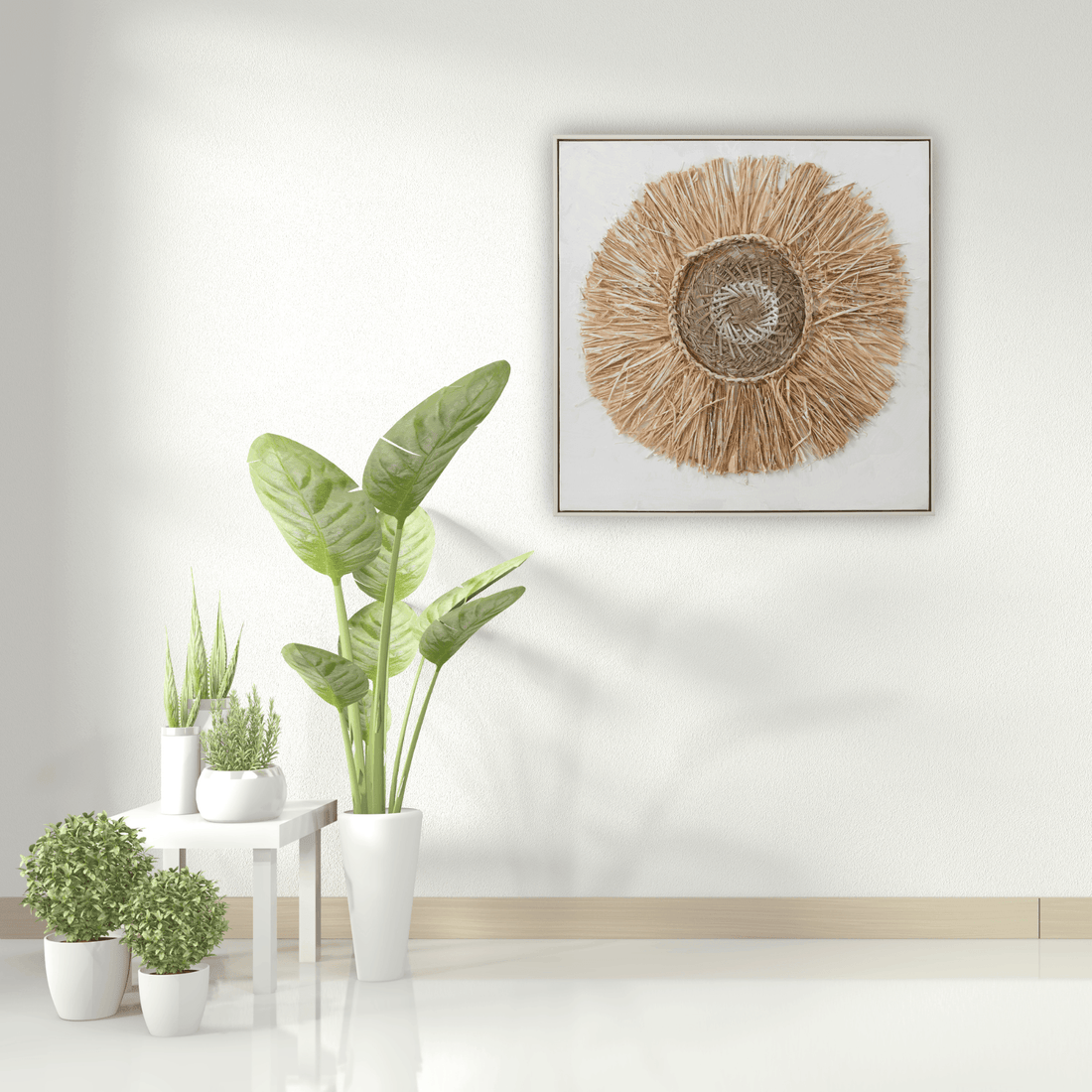 Wanddecoratie Ibiza Cirkel Canvas/Verf Creme/Wit Small - Schilderij - J-Line - livinglovely.nl