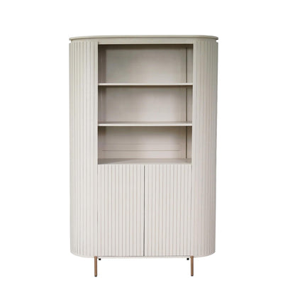 Hoge wandkast Solana van Starfurn in zandkleurig mangohout van 180 cm hoog