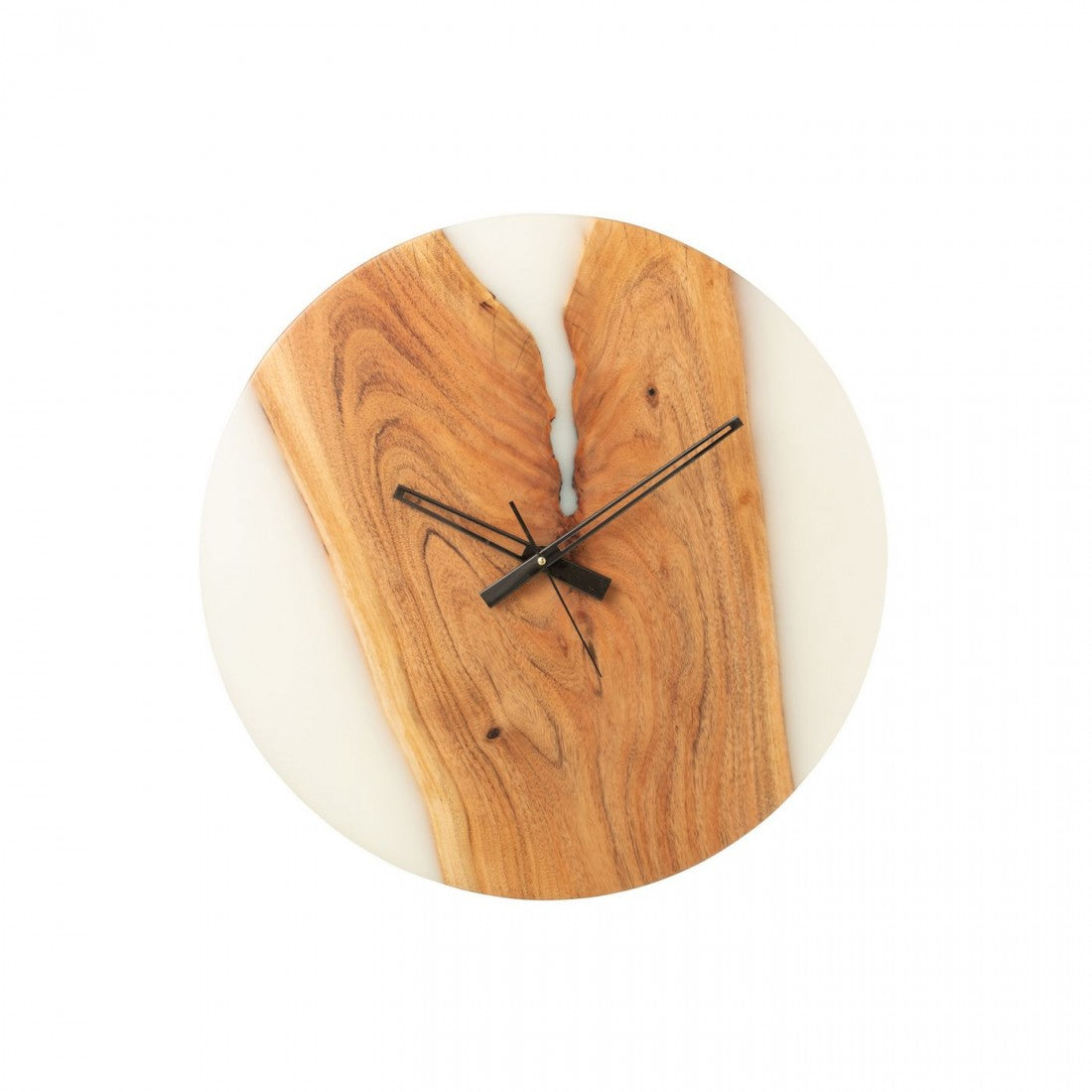 Wandklok Modern Acacia Hout/Epoxyhars Naturel/Wit J-Line - Decoratie - J-Line - livinglovely.nl