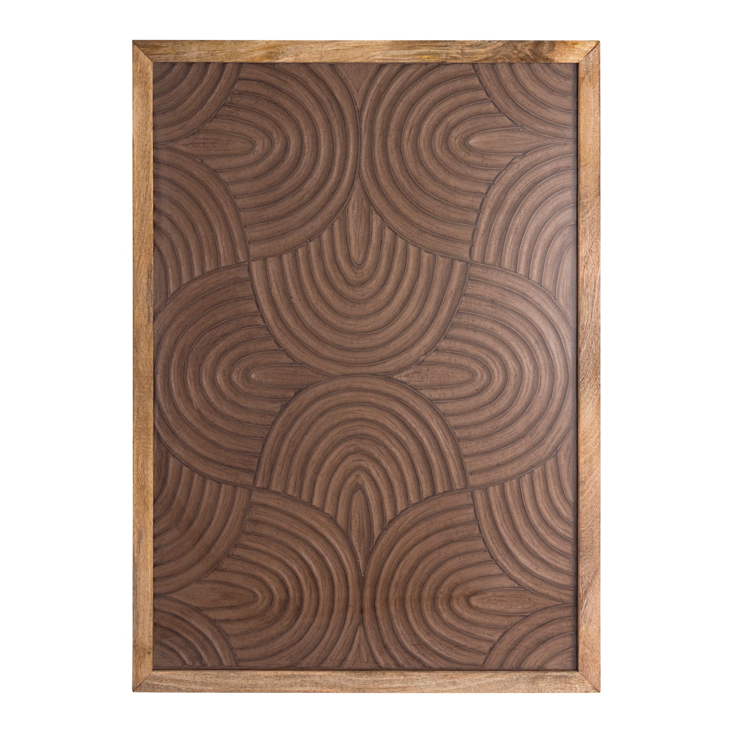 Wandpaneel Elasah Swirl van PTMD, bruin MDF hout met swirlpatroon, volledig in beeld op witte achtergrond