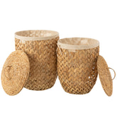 Wasmanden + Deksel Waterhyacinth Naturel Set van 2 - Mand - J-Line - livinglovely.nl