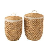 Wasmanden + Deksel Waterhyacinth Naturel Set van 2 - Mand - J-Line - livinglovely.nl