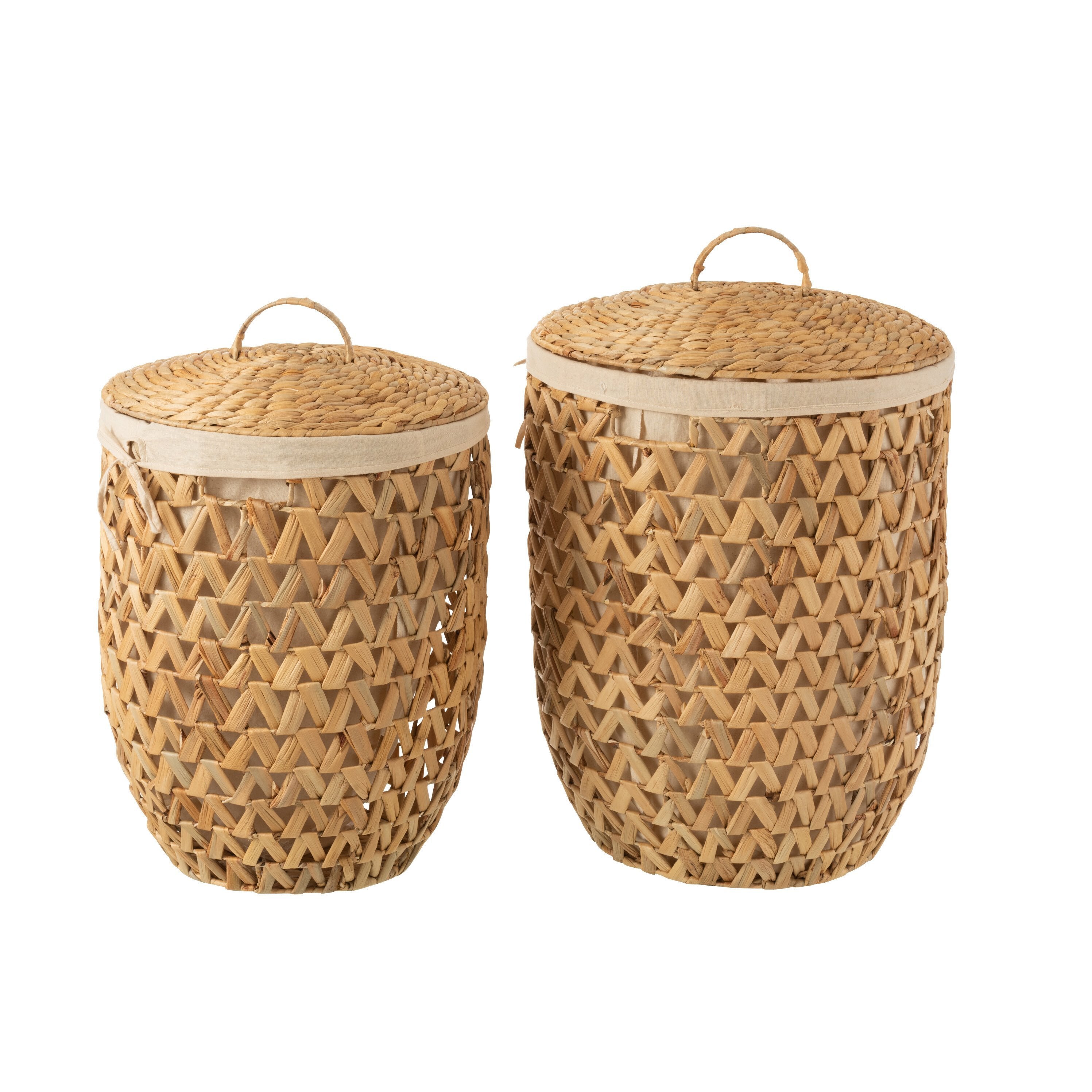 Wasmanden + Deksel Waterhyacinth Naturel Set van 2 - Mand - J-Line - livinglovely.nl