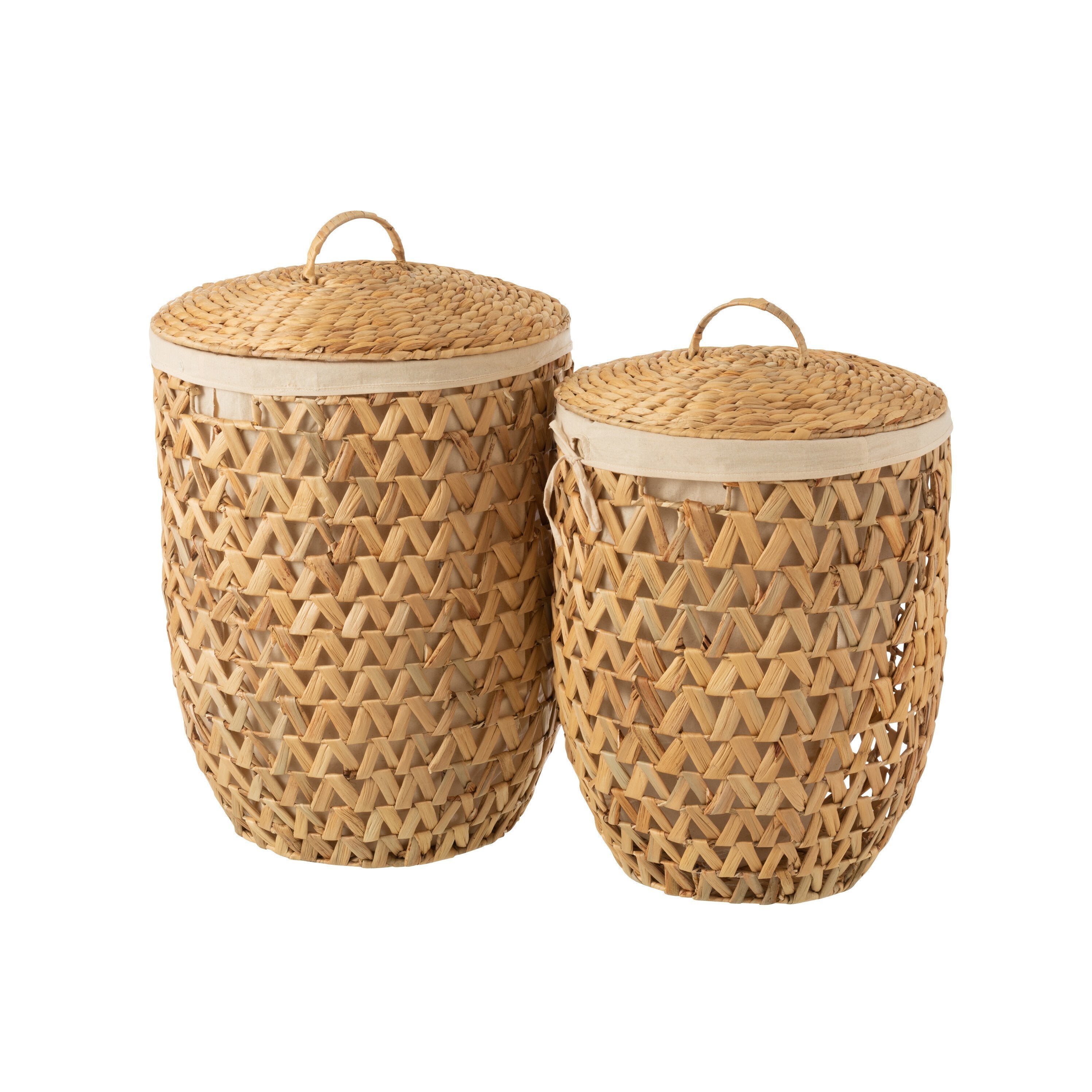 Wasmanden + Deksel Waterhyacinth Naturel Set van 2 - Mand - J-Line - livinglovely.nl