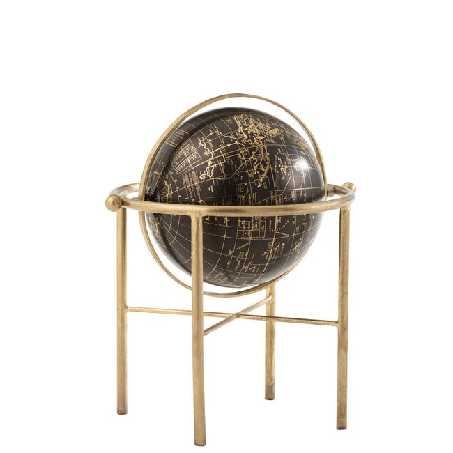 Wereldbol op voet goud/zwart - Beeld - J-Line - livinglovely.nl