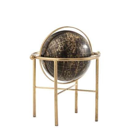 Wereldbol op voet goud/zwart - Beeld - J-Line - livinglovely.nl