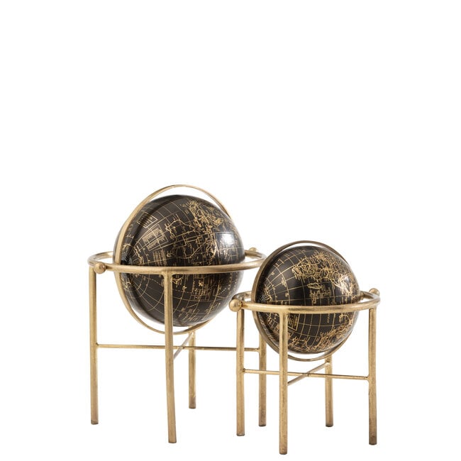 Wereldbol op voet goud/zwart - Beeld - J-Line - livinglovely.nl