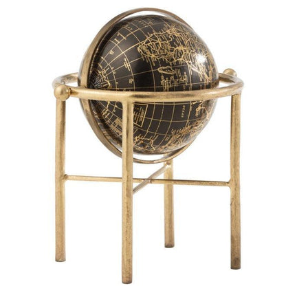 Wereldbol op voet goud/zwart small - Beeld - J-Line - livinglovely.nl