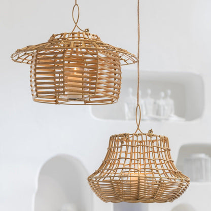 Windlicht Hangend Laag Rattan Naturel - Buiten-divers - J-Line - livinglovely.nl