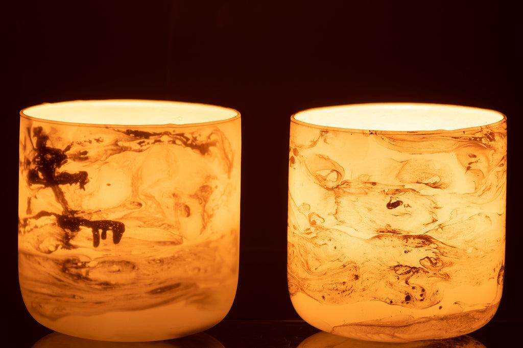 Windlicht Marmer Glas Goud/Wit Large Set van 2 - Windlicht - J-Line - livinglovely.nl