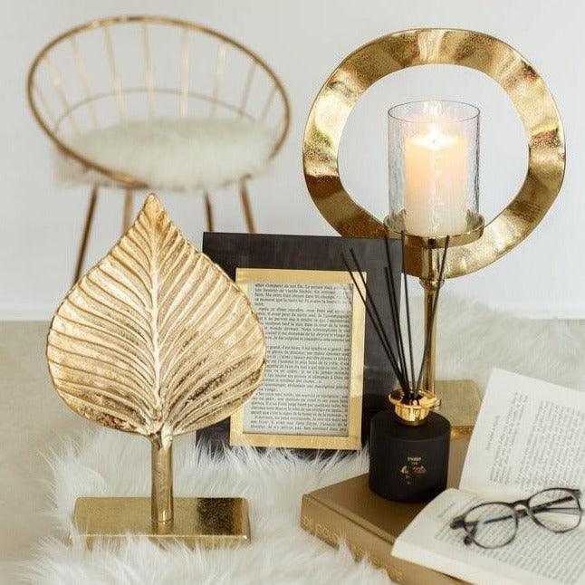 Windlicht Rond Voet Aluminium Goud Small - Windlicht - J-Line - livinglovely.nl