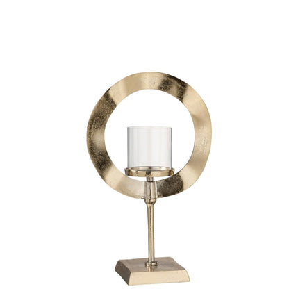 Windlicht Rond Voet Aluminium Goud Small - Windlicht - J-Line - livinglovely.nl