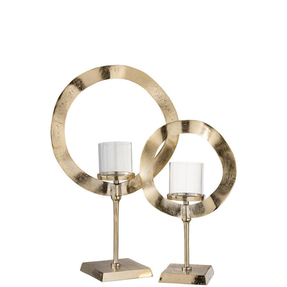 Windlicht Rond Voet Aluminium Goud Small - Windlicht - J-Line - livinglovely.nl