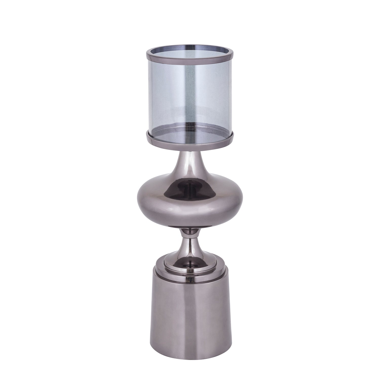 Windlicht Uvira Gunmetal Large van PTMD, tweede aanzicht van aluminium met grijze gunmetal luster