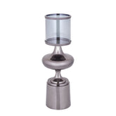 Windlicht Uvira Gunmetal Large van PTMD, tweede aanzicht van aluminium met grijze gunmetal luster