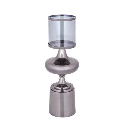 Windlicht Uvira Gunmetal Large van PTMD, tweede aanzicht van aluminium met grijze gunmetal luster