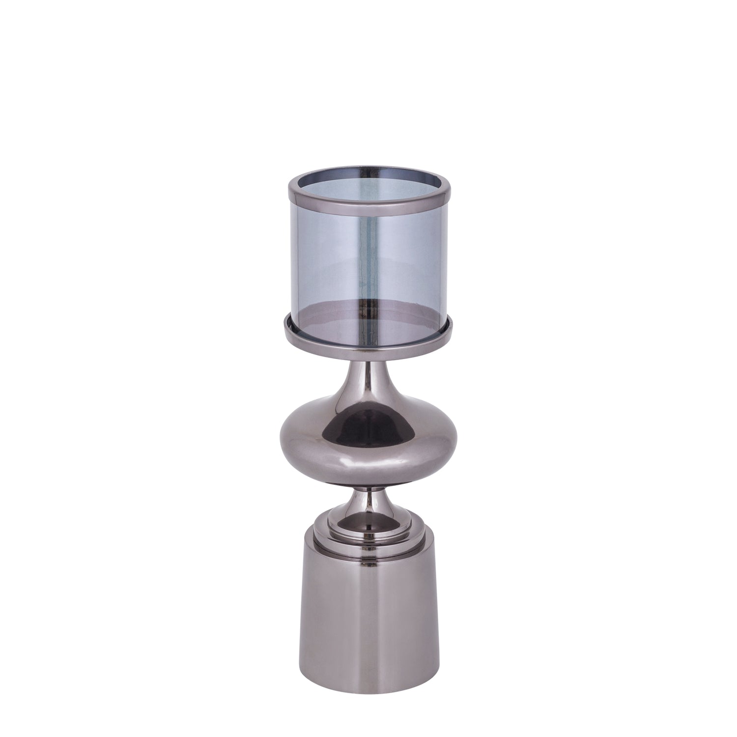 Windlicht Uvira Gunmetal Small van PTMD, tweede aanzicht van aluminium met grijze gunmetal luster