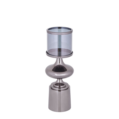 Windlicht Uvira Gunmetal Small van PTMD, tweede aanzicht van aluminium met grijze gunmetal luster