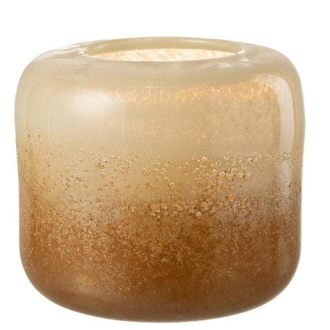 Windlicht/Vaas Opi Glas Bruin/Beige Large L25xB25xH24 cm - Windlicht - J-Line - livinglovely.nl