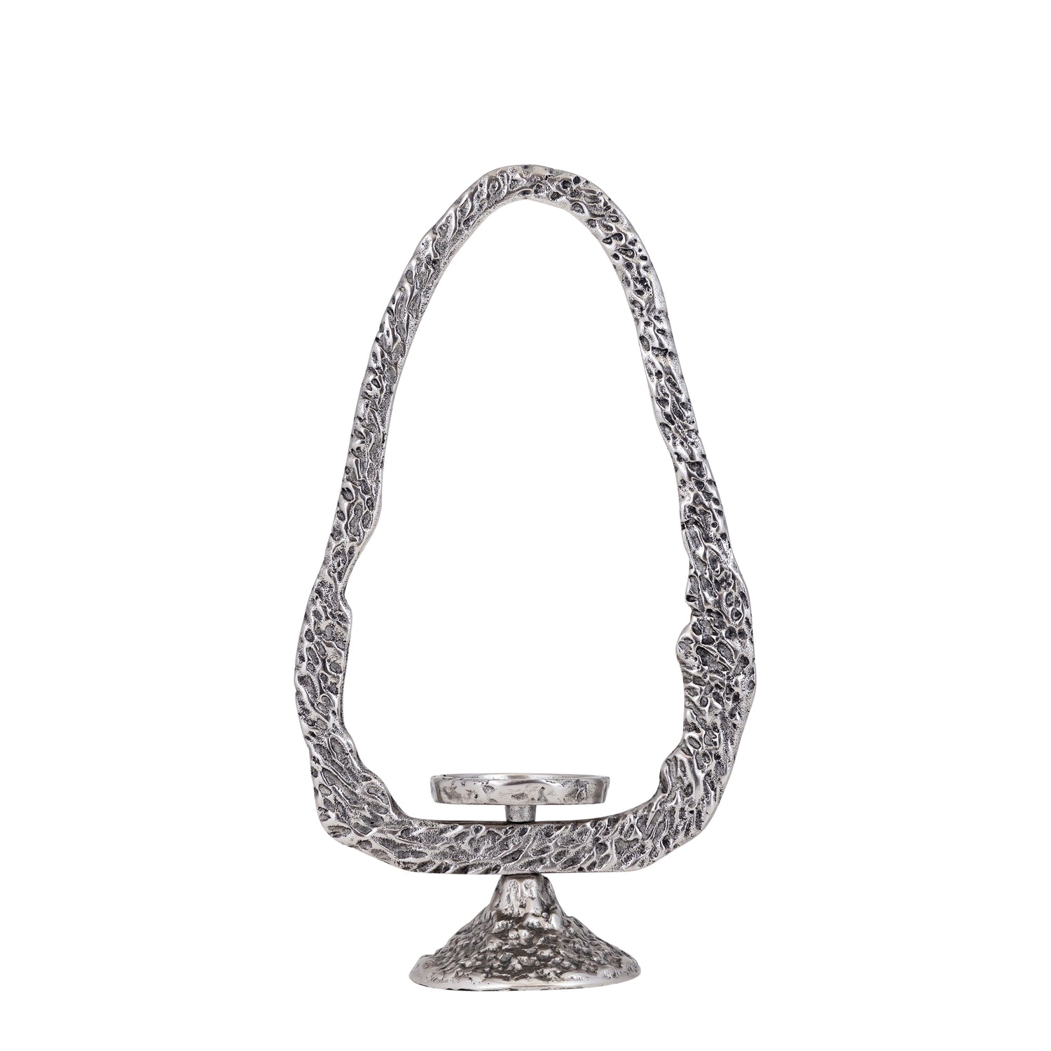 Yindee Gun Metal Casted Alu Oval Candle Holder L van PTMD, ovale kandelaar van gegoten aluminium op witte achtergrond