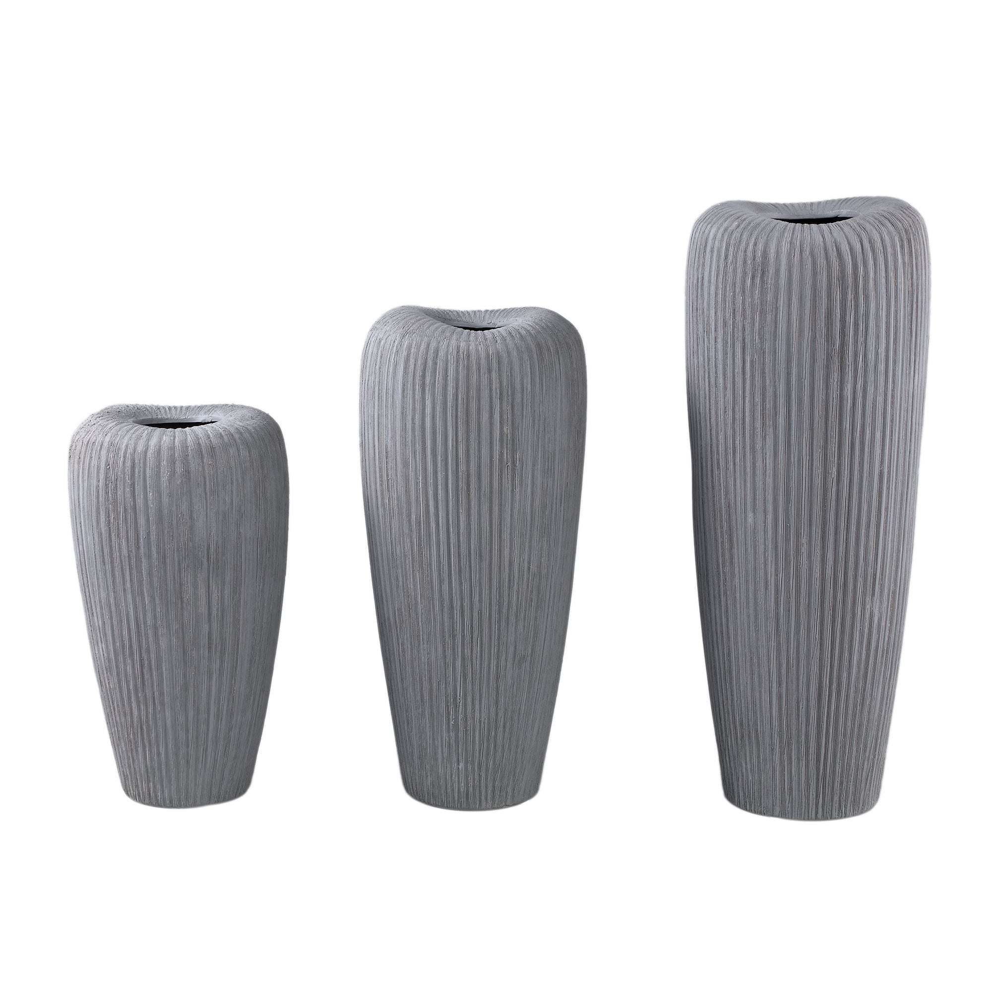 Zinet Grey Round Ceramic Pot With Lines L (set of 2) - - PTMD - livinglovely.nl