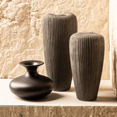 Zinet Grey Round Ceramic Pot With Lines L (set of 2) - - PTMD - livinglovely.nl