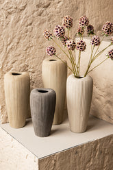 Zinet Taupe Round Ceramic Pot With Lines M (set of 2) - - PTMD - livinglovely.nl