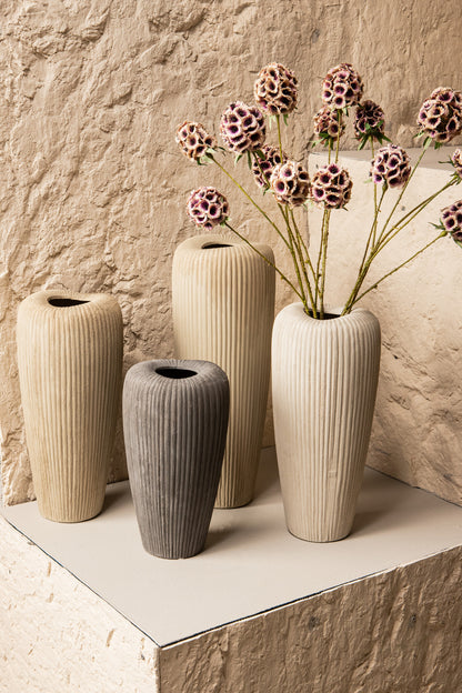 Zinet Taupe Round Ceramic Pot With Lines M (set of 2) - - PTMD - livinglovely.nl