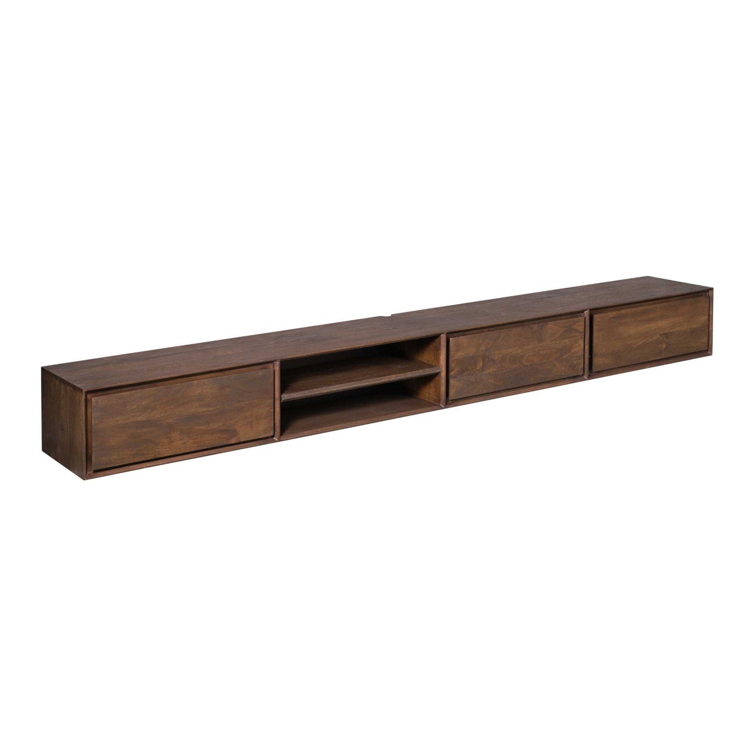 Zwevend TV-meubel Ambiance van Starfurn in bruin mangohout, 240 cm breed
