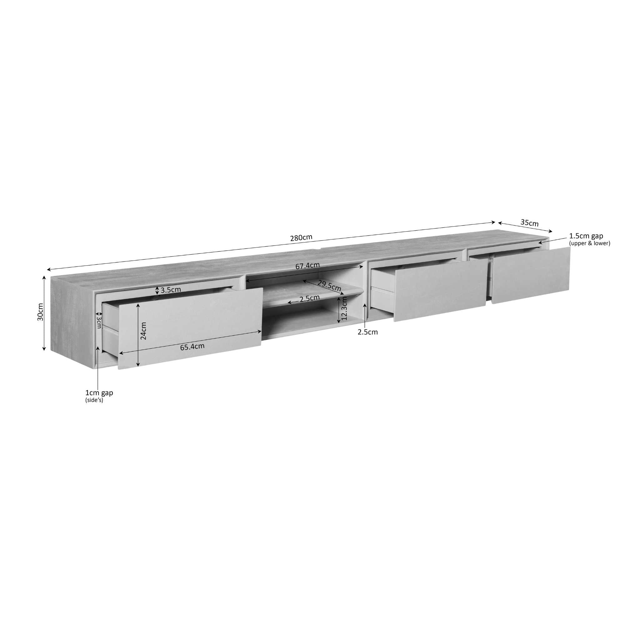 Zwevend TV-meubel Ambiance Bruin van Starfurn, handgemaakt meubel voor wandmontage