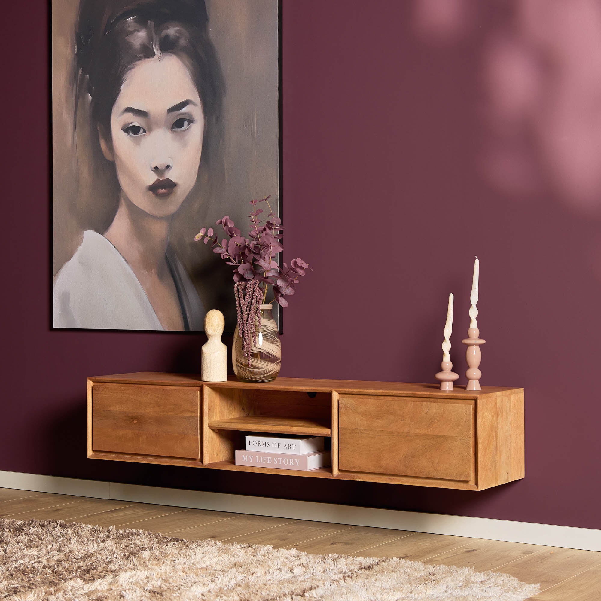 TV-meubel Ambiance Naturel 160cm van Starfurn, zwevend meubel van mangohout