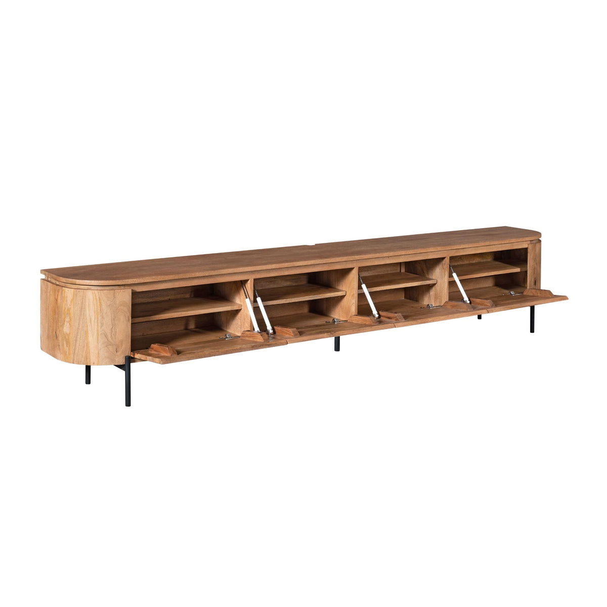 Zwevend TV-meubel Excellent Naturel 240cm van Starfurn met geopende klepdeuren en legplank