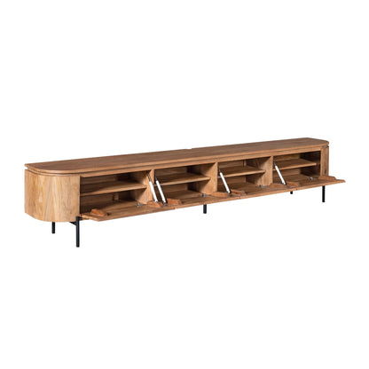 Zwevend TV-meubel Excellent Naturel 240cm van Starfurn met geopende klepdeuren en legplank