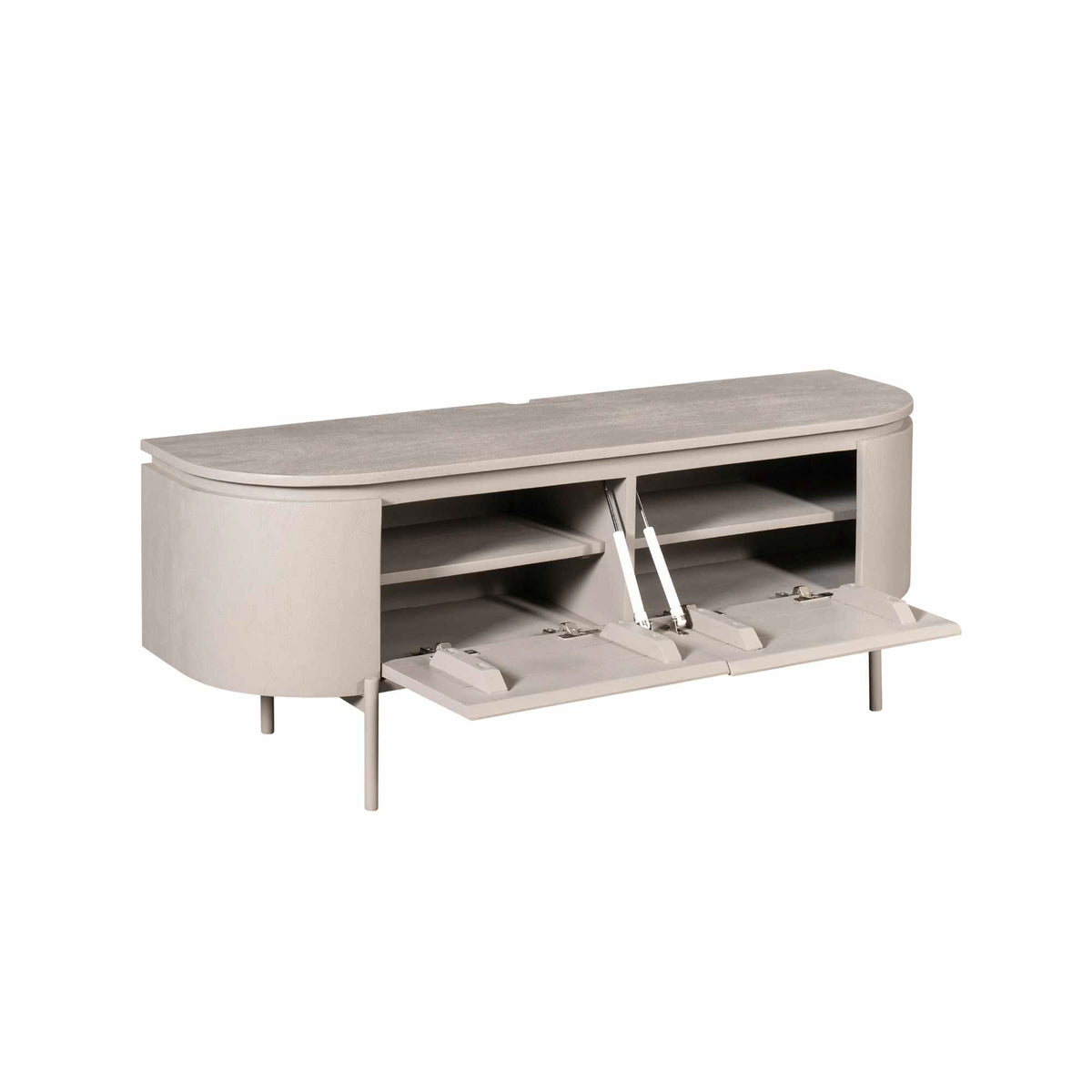 Zwevend TV-meubel Excellent Taupe 120cm van Starfurn met geopende klepdeuren en legplank