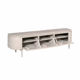 Zwevend TV-meubel Excellent Taupe 160cm van Starfurn met geopende klepdeuren en legplank